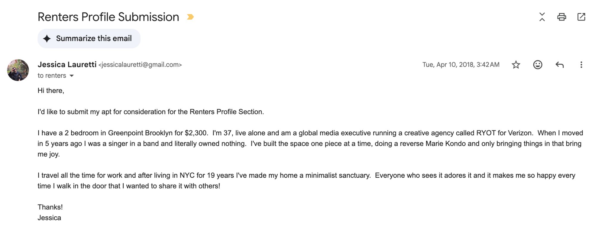 Email pitch to New York Times Renters section